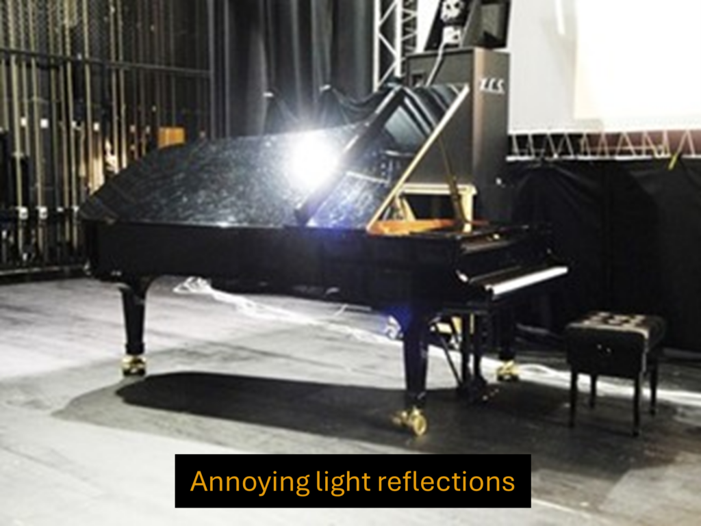 Annoying light reflections from a grand piano